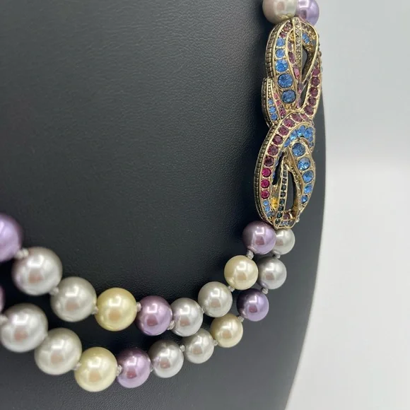 RARE Heidi Daus NWOT Crystal Pearl Peace Sign Necklace & Earring Set | Vintage - Picture 4 of 10